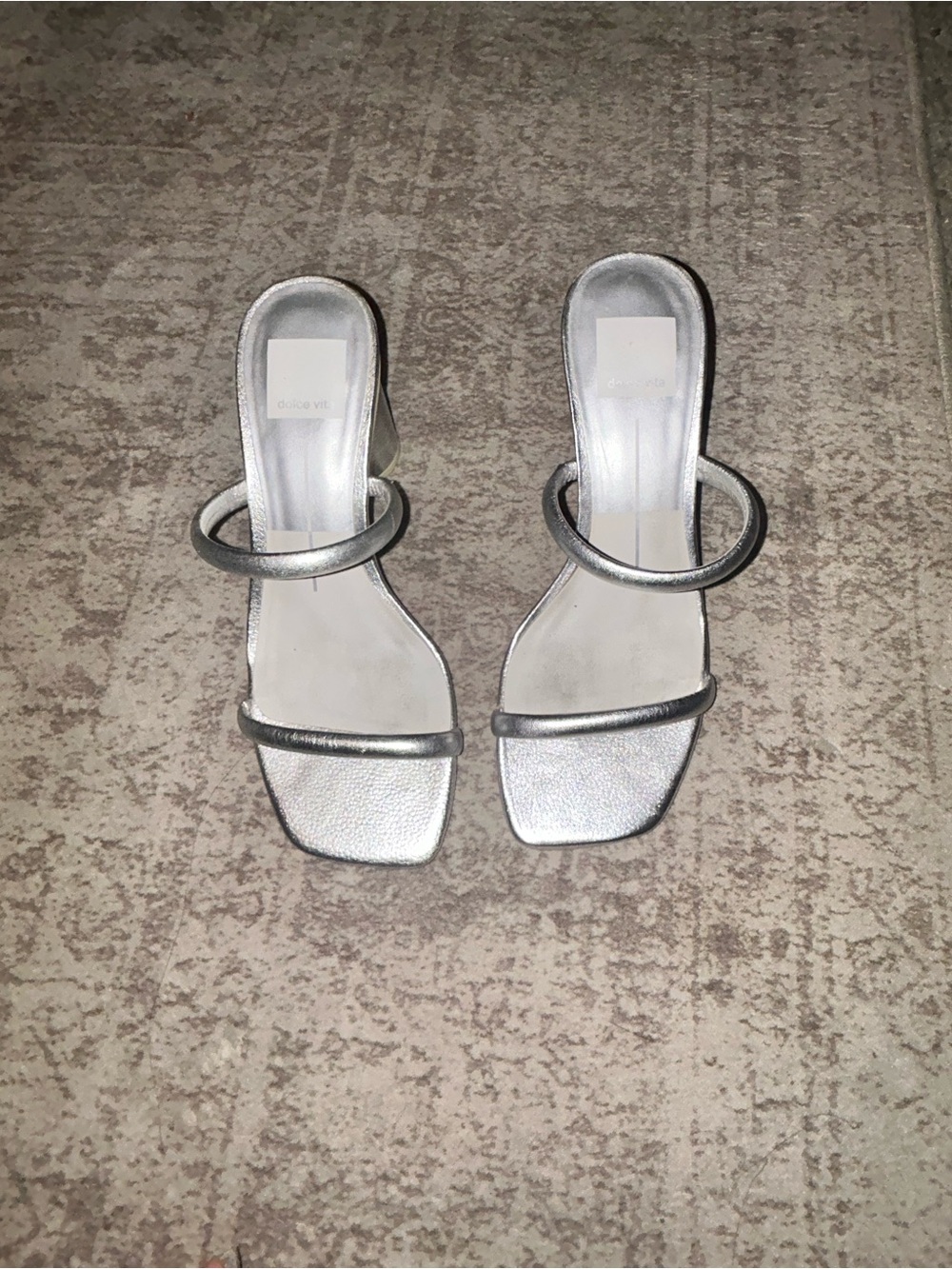 Silver Two-Strap Womens Slide Sandals - Picture 1 of 3